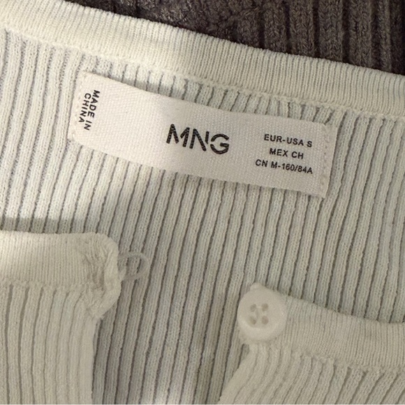 Mango White Ribbed Button-Front Cropped Cardigan - Picture 3 of 3